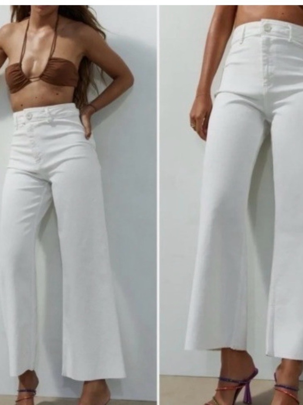 Zara Marine Straight High-Waist Wide Leg White Jeans for Women
